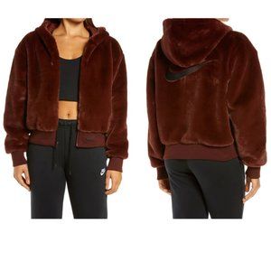 NIKE Essentials Women's Faux Fur Oversized Jacket  BROWN Size XL